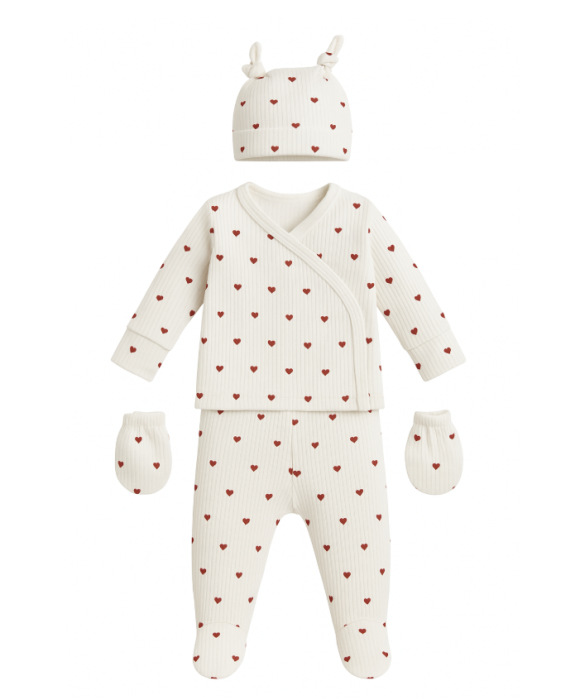 Set 5 piese nou nascut, Bumbac pieptanat, Inimioare [1]