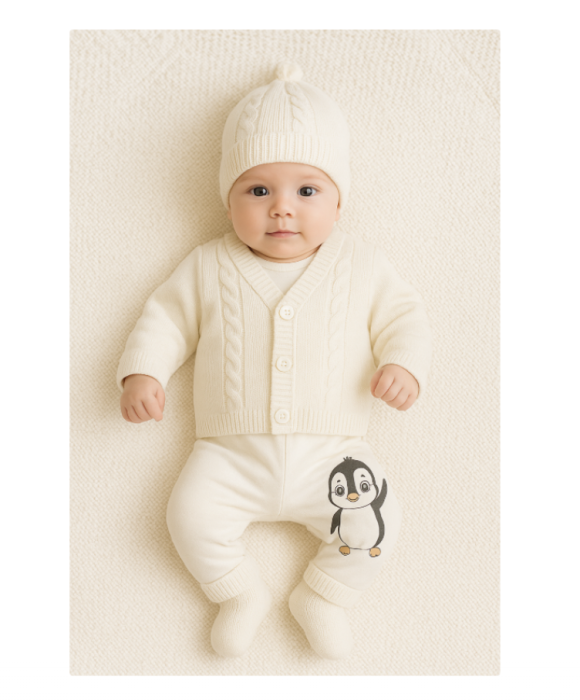 Set 6 piese, costumas bebe cu Vestuta si botosei, Alb [2]