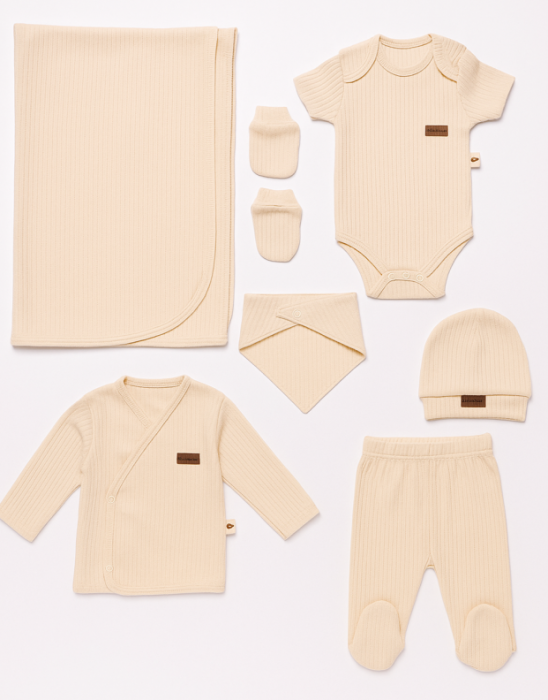 Set 7 piese, trusou, Bumbac pieptanat, Bej [2]