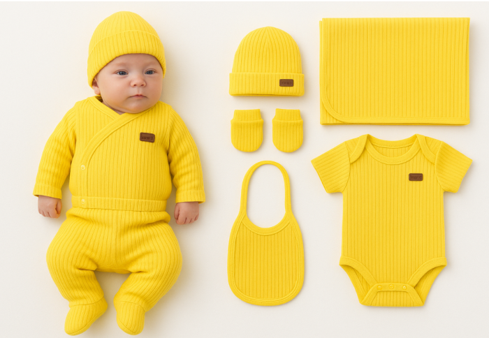 Set 7 piese, trusou, Bumbac pieptanat, Galben [1]