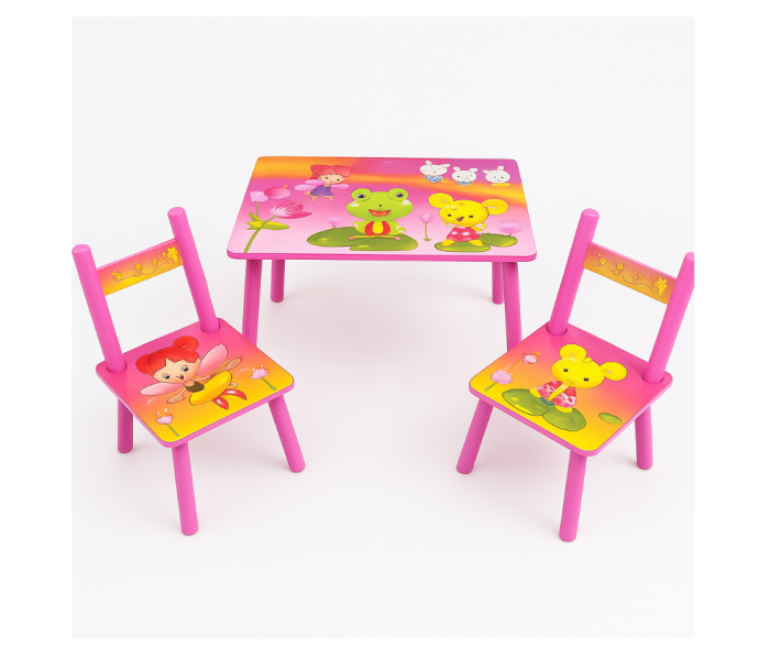 Set masuta cu 2 scaunele, Din lemn, Ilustrate animate, Roz Intens [1]