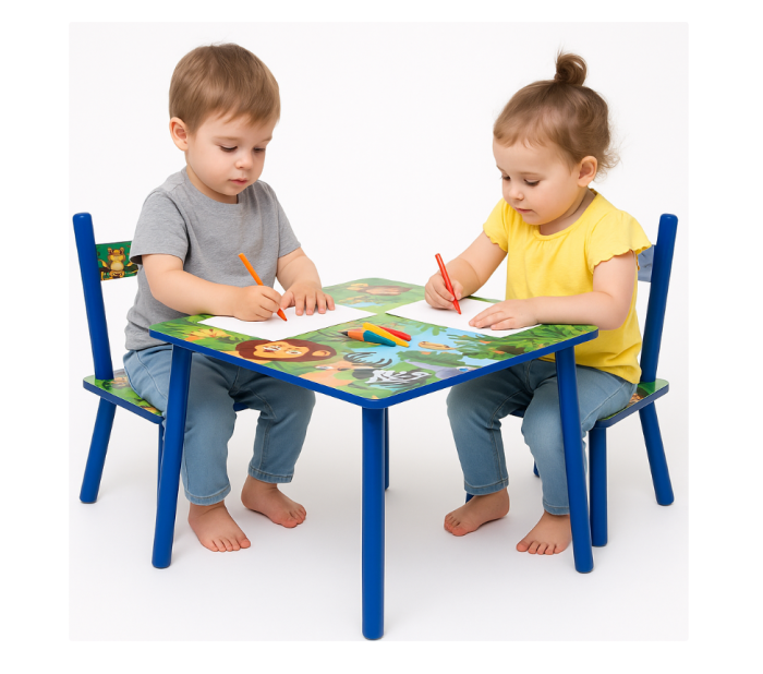 Set masuta cu 2 scaunele, Din lemn, Ilustrate animate, Verde Intens [2]