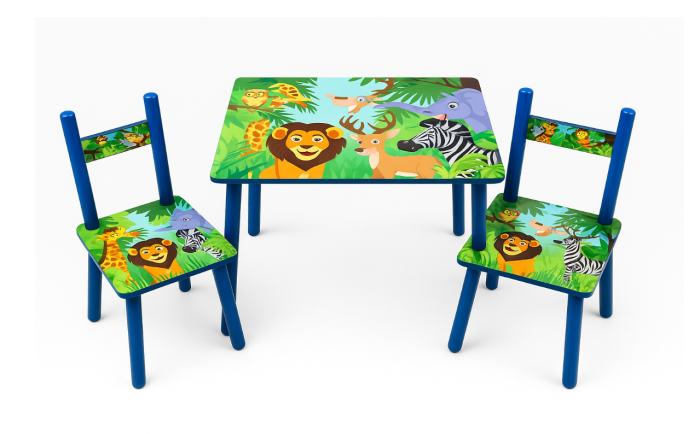 Set masuta cu 2 scaunele, Din lemn, Ilustrate animate, Verde Intens [1]