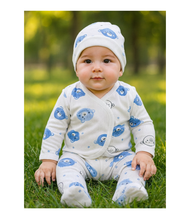 Set nou nascut, 3 piese, Alb cu albastru [2]