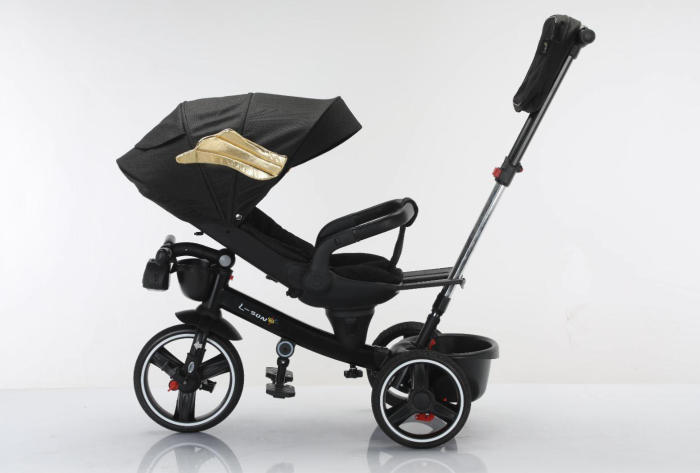 Tricicleta cu scaun reversibil, 6-36 luni, cu pozitie de somn, roata cauciuc, cu lumini si muzica, Negru [3]