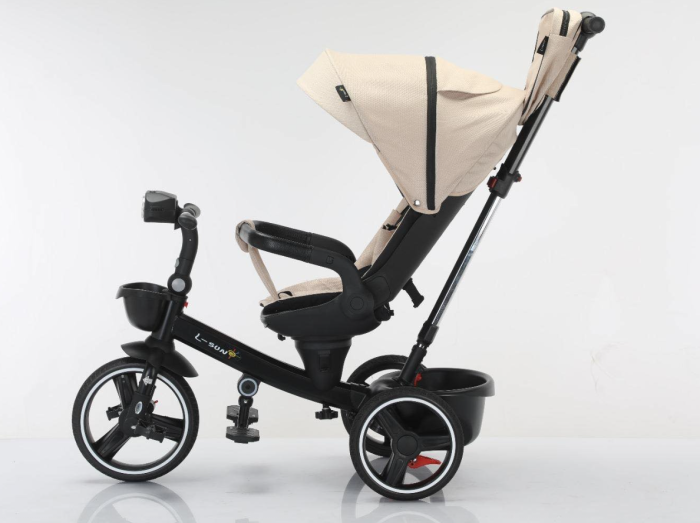 Tricicleta cu scaun reversibil, 6-36 luni, cu pozitie de somn, roata cauciuc, cu lumini si muzica, Bej [4]