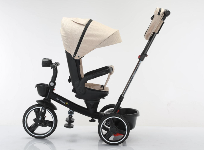 Tricicleta cu scaun reversibil, 6-36 luni, cu pozitie de somn, roata cauciuc, cu lumini si muzica, Bej [3]