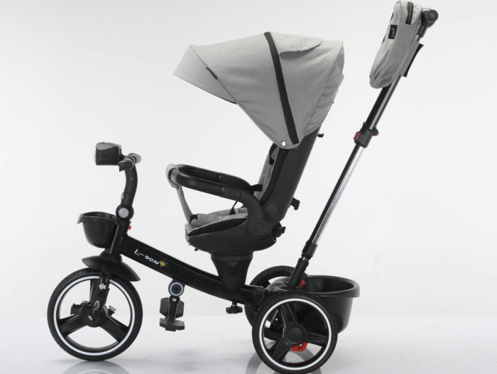 Tricicleta cu scaun reversibil, 6-36 luni, cu pozitie de somn, roata cauciuc, cu lumini si muzica, Gri [2]