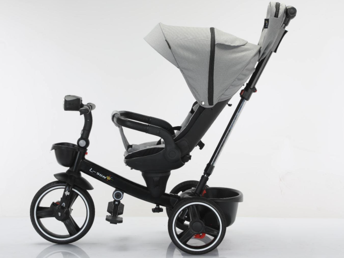 Tricicleta cu scaun reversibil, 6-36 luni, cu pozitie de somn, roata cauciuc, cu lumini si muzica, Gri [3]