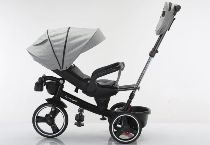 Tricicleta cu scaun reversibil, 6-36 luni, cu pozitie de somn, roata cauciuc, cu lumini si muzica, Gri [4]