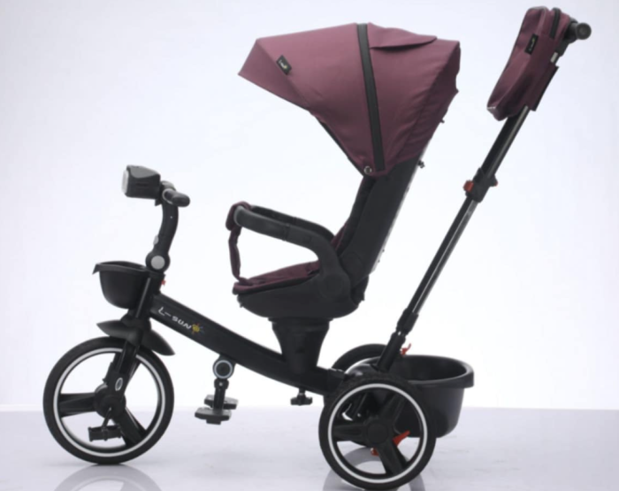 Tricicleta cu scaun reversibil, 6-36 luni, cu pozitie de somn, roata cauciuc, cu lumini si muzica, Mov [4]