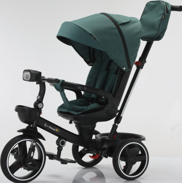 Tricicleta cu scaun reversibil, 6-36 luni, cu pozitie de somn, roata cauciuc, cu lumini si muzica, Verde [1]