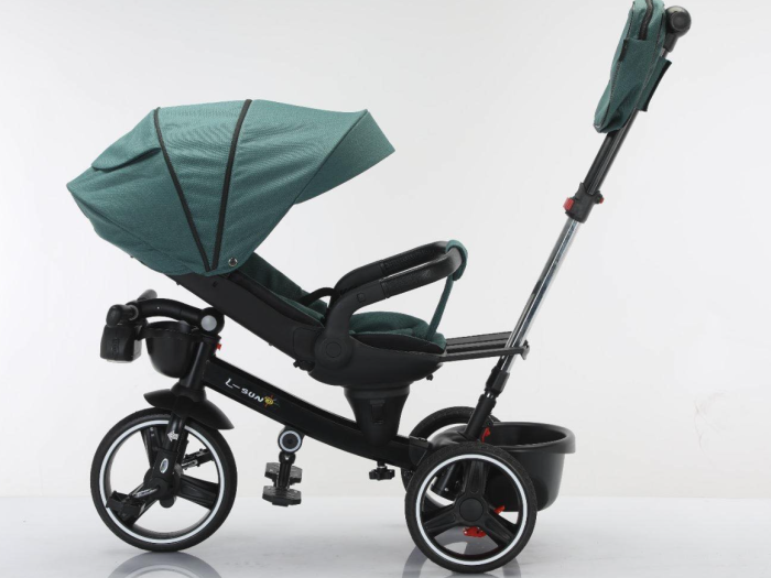 Tricicleta cu scaun reversibil, 6-36 luni, cu pozitie de somn, roata cauciuc, cu lumini si muzica, Verde [3]