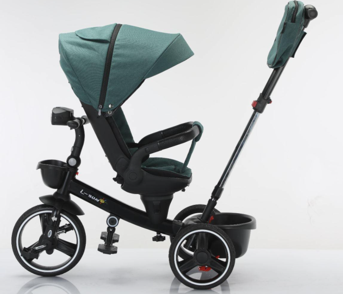 Tricicleta cu scaun reversibil, 6-36 luni, cu pozitie de somn, roata cauciuc, cu lumini si muzica, Verde [4]