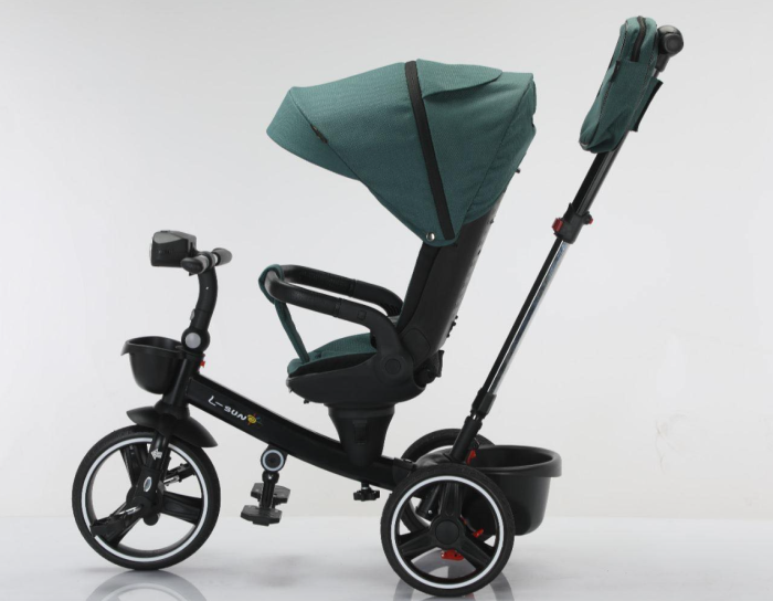 Tricicleta cu scaun reversibil, 6-36 luni, cu pozitie de somn, roata cauciuc, cu lumini si muzica, Verde [2]