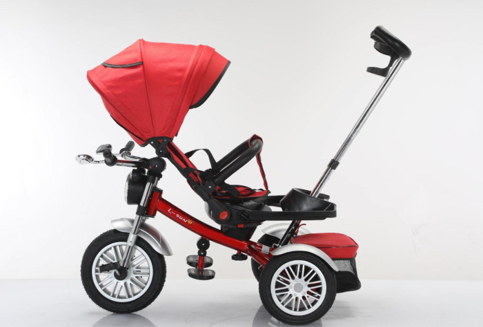 Tricicleta cu scaun reversibil, 6-36 luni, cu pozitie de somn, roata cauciuc, tip Motocicleta, Rosu [4]