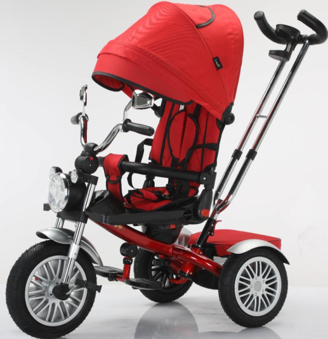Tricicleta cu scaun reversibil, 6-36 luni, cu pozitie de somn, roata cauciuc, tip Motocicleta, Rosu [1]