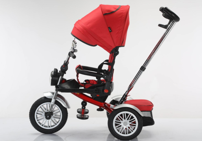 Tricicleta cu scaun reversibil, 6-36 luni, cu pozitie de somn, roata cauciuc, tip Motocicleta, Rosu [2]