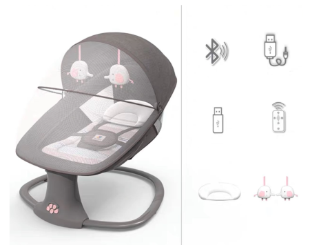 Balansoar electric 3 in 1, cu bluetooth, telecomanda, Mastela, Roz [2]