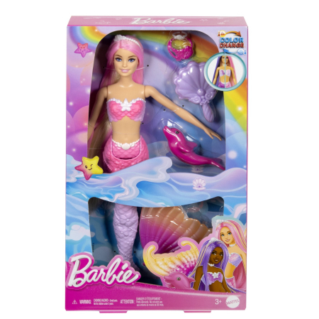 Papusi, plusuri, zane si figurine - BARBIE COLOR CHANGE PAPUSA SIRENA CU PAR ROZ