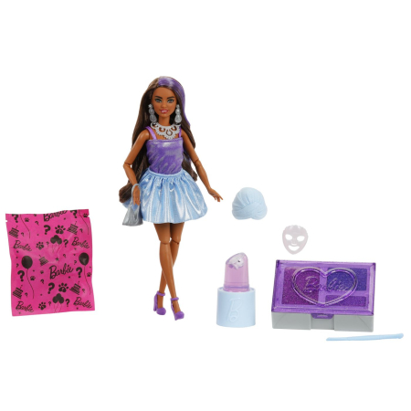 BARBIE SET PARTY UNBOXED REVEAL PAPUSA BARBIE VIOLET CU 10 ACCESORII SURPRIZA [1]