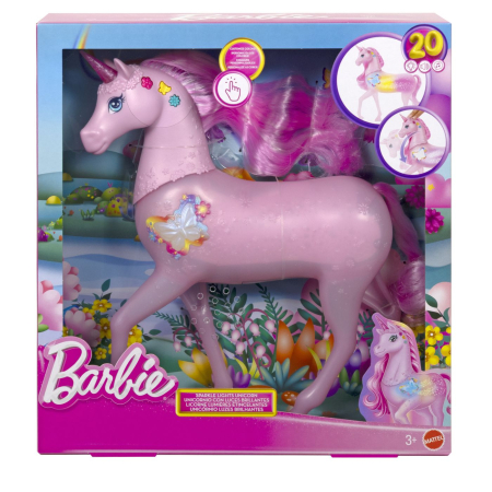 Papusi, plusuri, zane si figurine - BARBIE UNICORN ROZ CU LUMINI STRALUCITOARE SI SUNETE