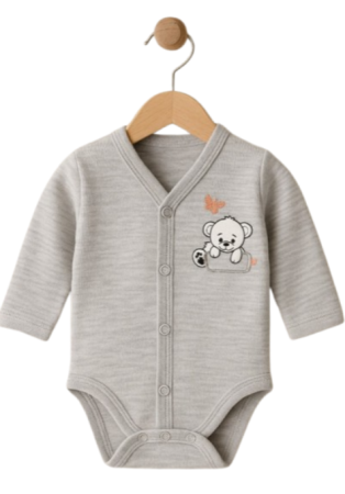 Haine bebe baietei - Body, nou nascut, 0-3 luni, Cu brodererie, Gray