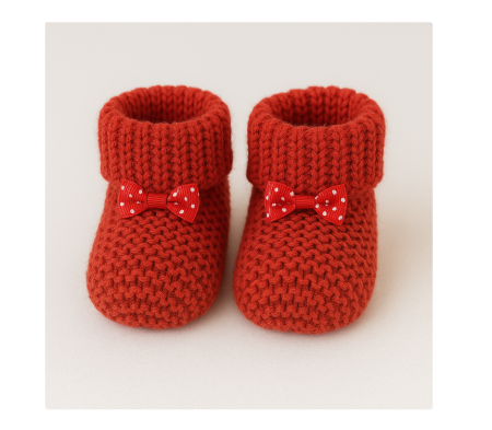 Incaltaminte - Botosei tricotati, 0-3 luni, Rosu