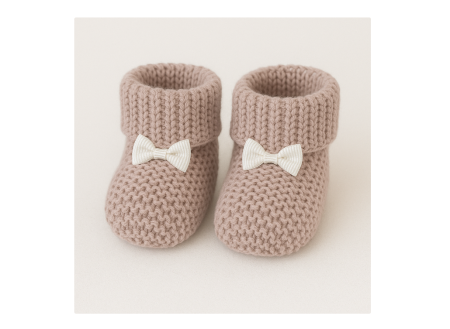 Incaltaminte pt primii pasi - Botosei tricotati, 0-3 luni, Roz Pudra