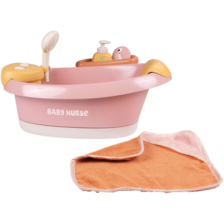 bubu-still.ro - Cadita pentru papusa Smoby Baby Nurse Balneo Bath roz cu 3 accesorii