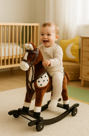 Calut balansoar, 2 in 1, cu rotile, muzical si cu lumini, Brown [1]