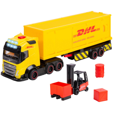 bubu-still.ro - Camion Dickie Toys DHL Heavy Truck 35 cm cu lumini si sunete