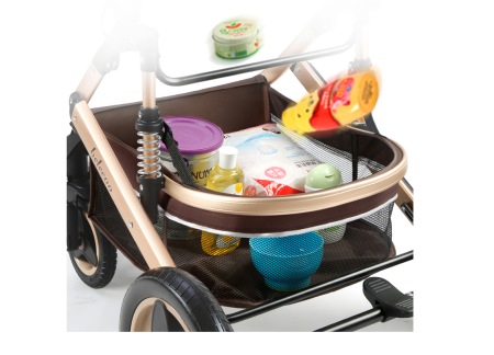 Carucior 2 in 1, Belecoo, cu maner protectie din piele, landou reversibil, geanta pentru accesorii, multifunctional, turcoaz [4]