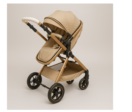 Carucior 2 in 1, Cu landou Reversibil, copertina extensibila, geanta pentru scutece, Bej auriu [3]