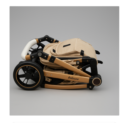 Carucior 2 in 1, Cu landou Reversibil, copertina extensibila, geanta pentru scutece, Bej auriu [4]