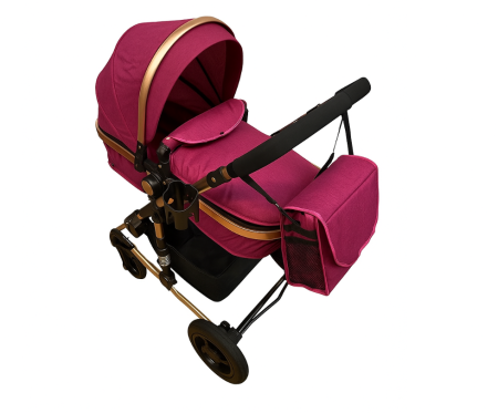 Carucior 2 in 1, Cu landou Reversibil, Material anti-UV, Dubla Suspensie pe roata si pe cadru, Geanta pentru scutece, Mov [3]