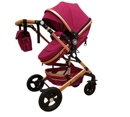 Carucior 2 in 1, Cu landou Reversibil, Material anti-UV, Dubla Suspensie pe roata si pe cadru, Geanta pentru scutece, Mov [1]