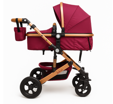 Noutati - Carucior 2 in 1, Cu landou Reversibil, Material anti-UV, Dubla Suspensie pe roata si pe cadru, Geanta pentru scutece, Mov