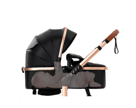 Carucior 2 in 1, Cu landou Reversibil, Material anti-UV si rezistent la umiditate, Roata antieroziune, Cadru metalic ranforsat, Geanta pentru scutece, negru [4]