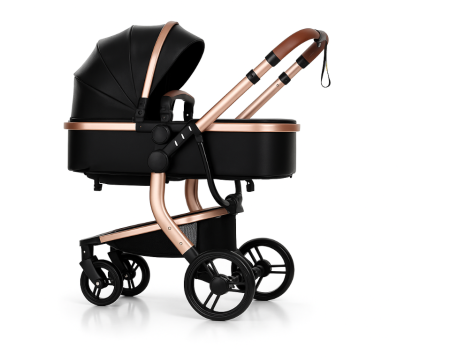 Noutati - Carucior 2 in 1, Cu landou Reversibil, Material anti-UV si rezistent la umiditate, Roata antieroziune, Cadru metalic ranforsat, Geanta pentru scutece, negru