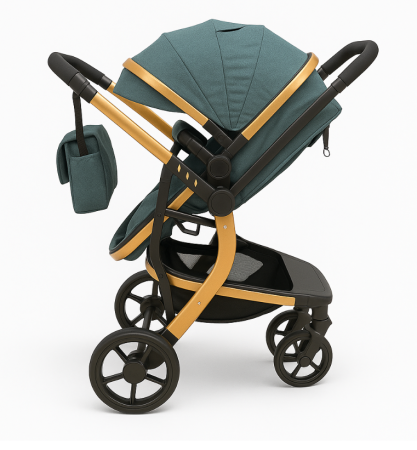 Carucior 2 in 1, Cu landou Reversibil, Material anti-UV si rezistent la umiditate, Roata antieroziune, Cadru metalic ranforsat, Verde [2]