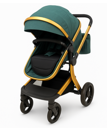 Carucior 2 in 1, Cu landou Reversibil, Material anti-UV si rezistent la umiditate, Roata antieroziune, Cadru metalic ranforsat, Verde [1]