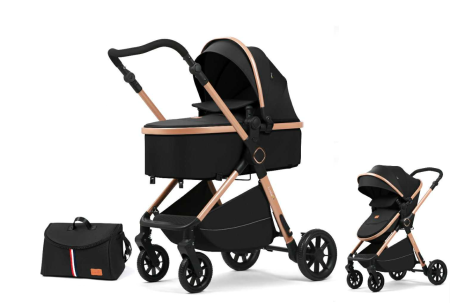 Carucior 2 in 1 - Carucior 2 in 1, Cu Suspensie, Geanta inclusa, Strangere compacta, Maner reversibil,  Black