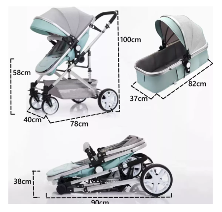 Carucior 2 in 1, Cu suspensii duble, Geanta pentru accesorii, Vernil Bicolor [1]