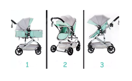 Carucior 2 in 1, Cu suspensii duble, Geanta pentru accesorii, Vernil Bicolor [2]