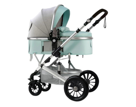 Carucioare - Carucior 2 in 1, Cu suspensii duble, Geanta pentru accesorii, Viziera, vernil