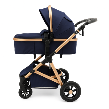 Carucior 2 in 1, Dubla suspensie pe roata si cadru, Geanta inclusa, Plasa de tantari inclusa, Roata cauciuc, Albastru [1]