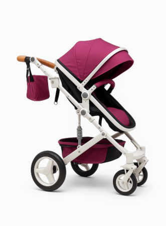 Carucior 2 in 1, Dubla suspensie pe roata si cadru , Geanta inclusa, Plasa de tantari inclusa, Roata cauciuc, Mov [1]