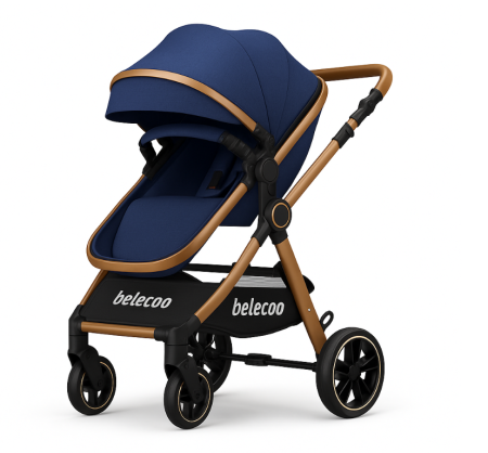 Carucior 2 in 1,Suspensie dubla pe roata ,Geanta inclusa, strangere compacta, Belecoo, Albastru [1]