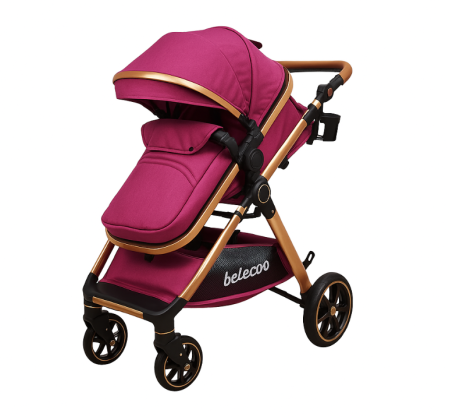 Carucior 2 in 1, Suspensie dubla pe roata, Geanta inclusa, strangere compacta, Belecoo, Mov [2]